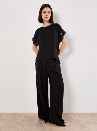 Sequin Trim Chiffon Layered T-Shirt