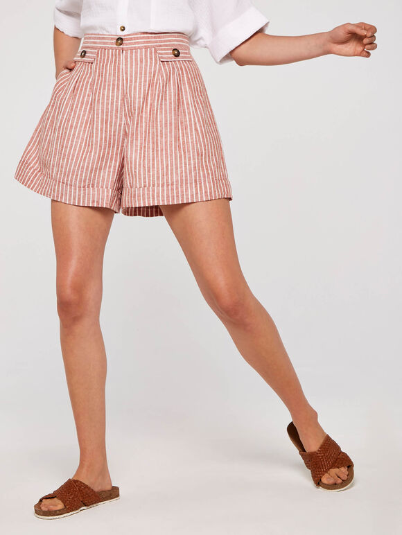 Stripe Linen Blend Shorts, Rust, large