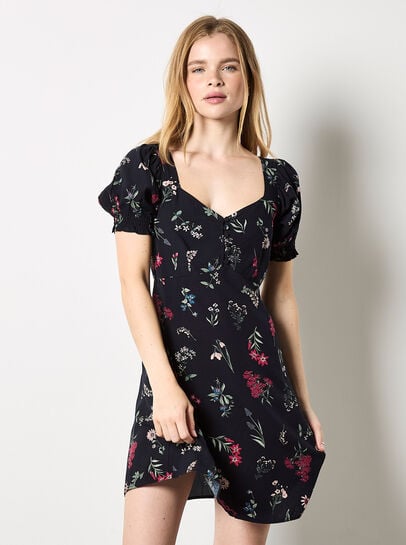 Botanical Floral Smocked Mini Dress