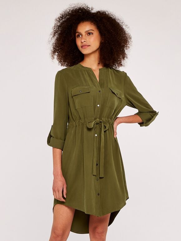 Tie Front Shirt Dress, Green, large