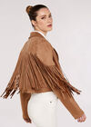 Fringed Suedette Jacket, Brown, large