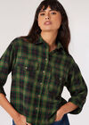 Check Print Cropped Shirt, Black, large