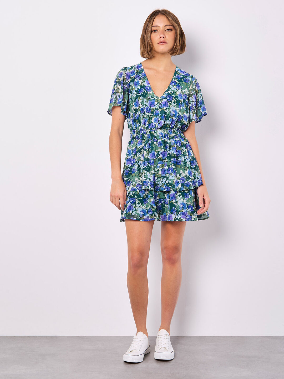 Image of Watercolour Floral Chiffon Mini Dress
