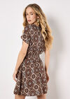 Batik Print Mini Dress, Brown, large