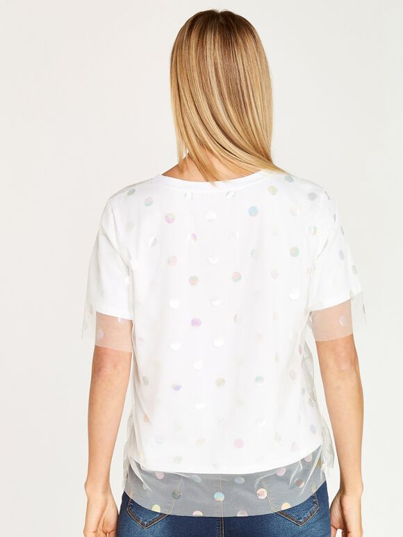 Metallic Mesh Layer Tee, White, large