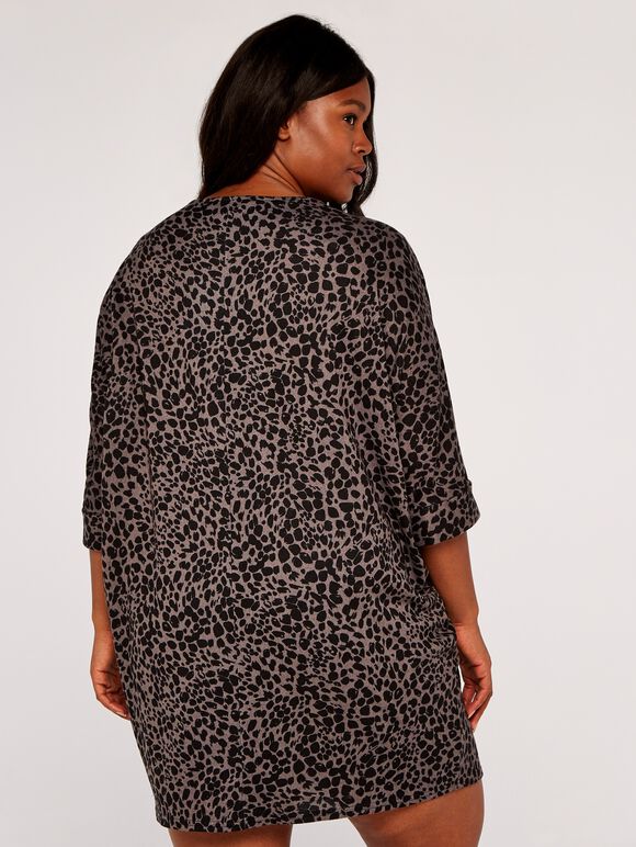Curve Animal Dot Cocoon Dress, Dark Grey - Charcoal, large