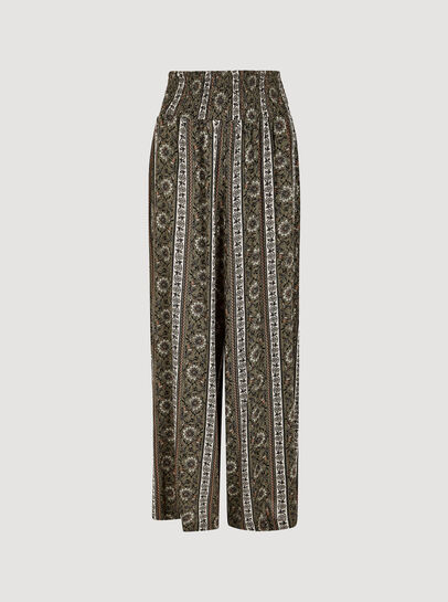 Floral Stripe Wide-Leg Woven Trousers