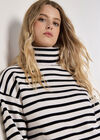 Roll Neck Stripe Cropped Jumper, Cream, large