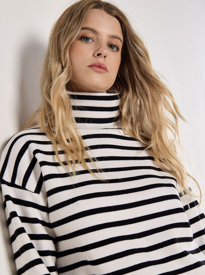 Roll Neck Stripe Cropped Jumper