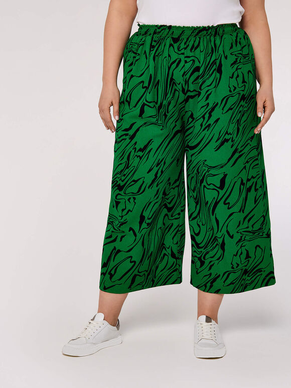 Curve Waves Waist Culottes, Green, large