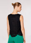 Lace Sleeveless Scallop Top, Black, large