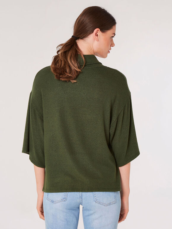 Oversized Cowl Neck Knitted Top, Green, large