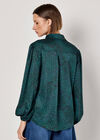 Animal Print Self Stripe Satin Shirt, Green, large