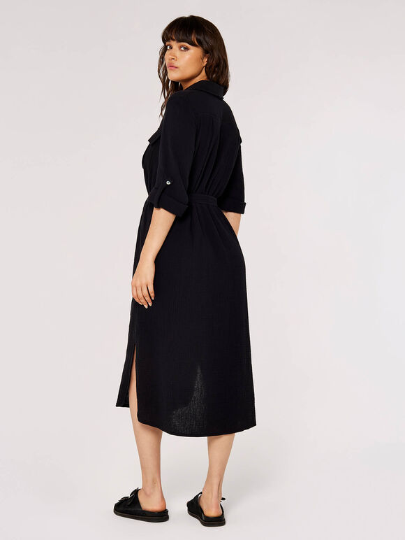 Tera Cotton Shirt Midi Dress, Black, large