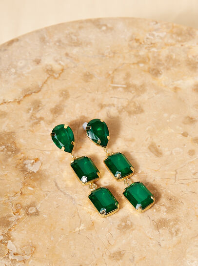 Gold Green Jewel Drop Earrings