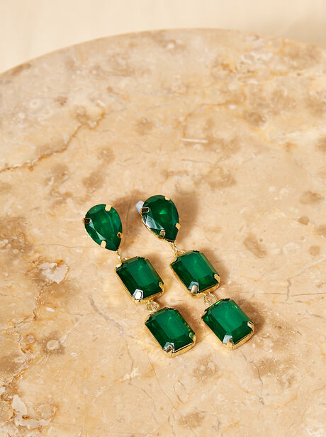 Gold Green Jewel Drop Earrings