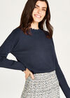 Scallop Detail Full Knit Jumper, Navy, large