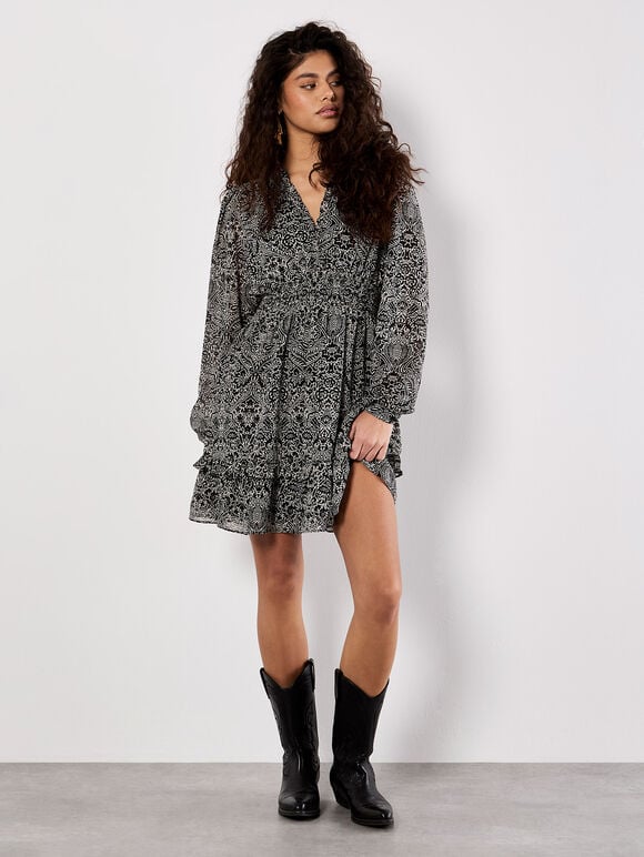 Paisley Mini Dress, Black, large