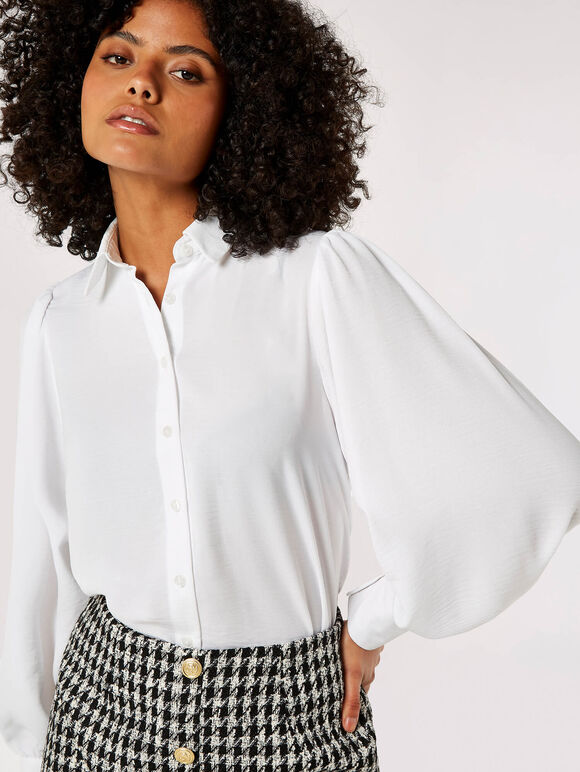 Balloon Sleeve Shirt, White, large