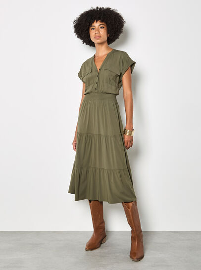 Tiered Utility Midaxi Dress