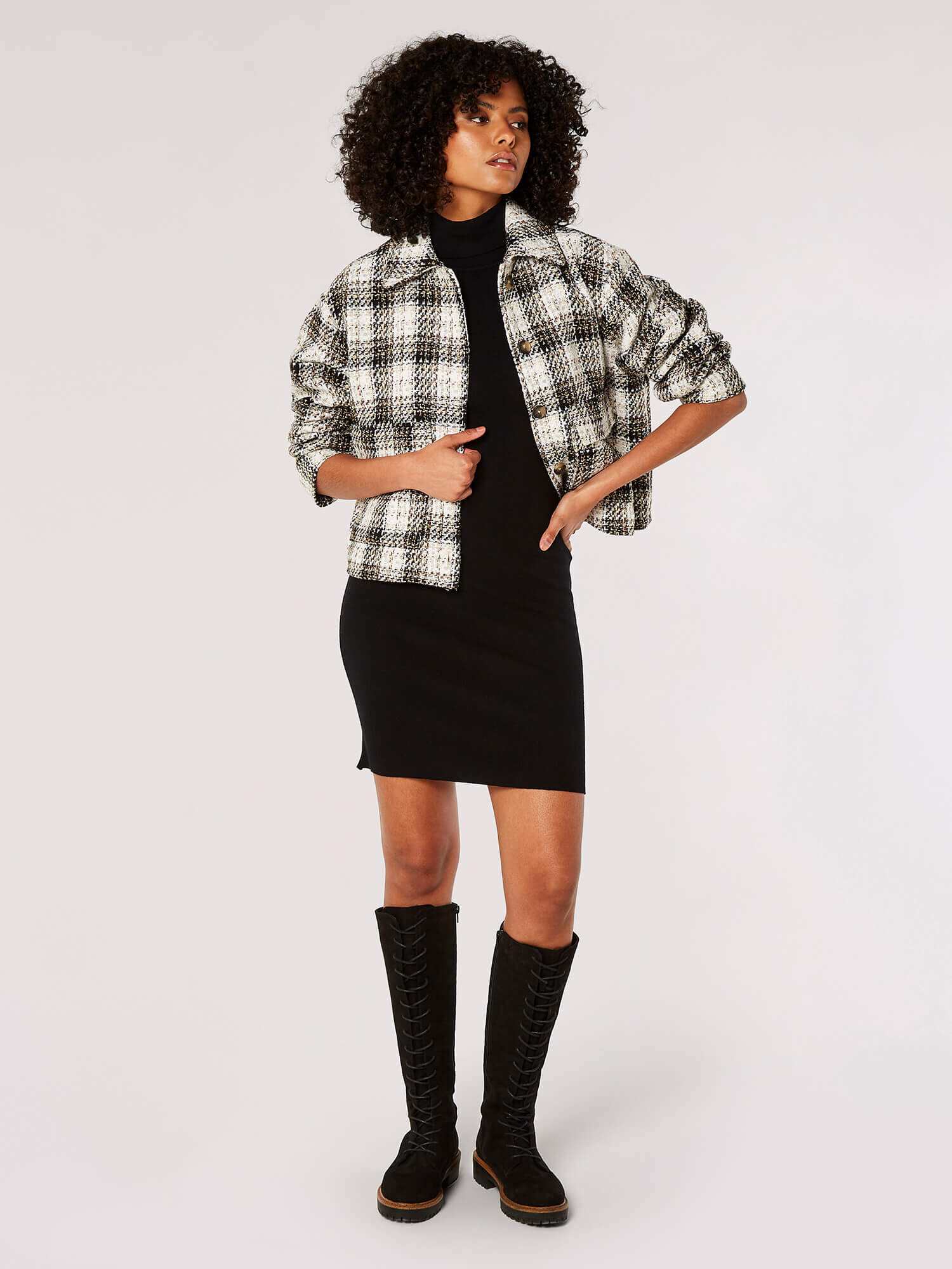 Woven Textured Check Cropped Shacket