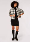 Woven Textured Check Cropped Shacket, Brown, large