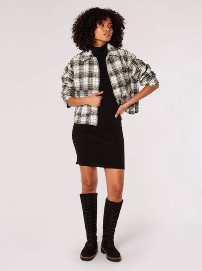Woven Textured Check Cropped Shacket