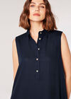 Linen Blend Shirt Maxi Dress, Navy, large