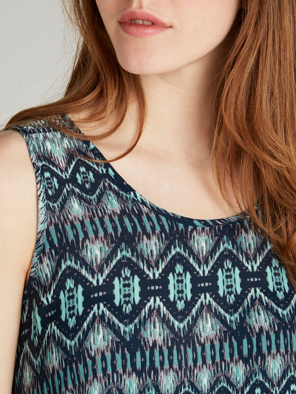 Navy Ikat Sleeveless Top, Navy, large