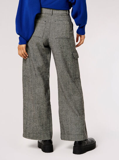 Herringbone Wide Leg Cargo Trousers