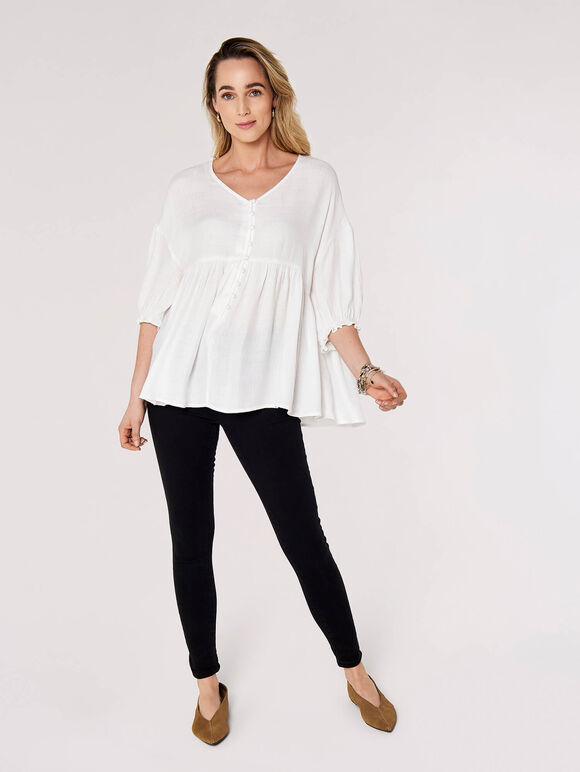 Textured Oversized Tier Top, White, large