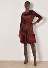 Folk Patchwork Jersey Knit Mini Dress, Red, large