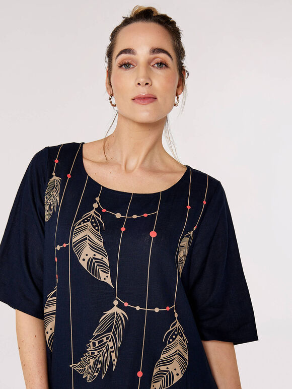 Necklace Print Midi Dress, Navy, large