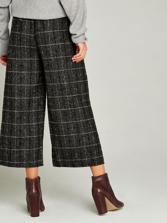 Grey Check Tweed Culottes, Grey, large
