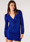 Sequin Wrap Bodycon Mini Dress, Blue, large