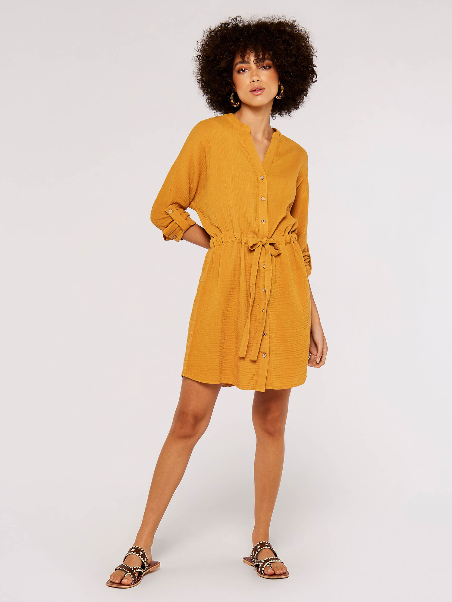 Tetra Tie Mini Shirt Dress Apricot Clothing
