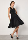 Metallic Pleat Skater Mini Dress, Black, large