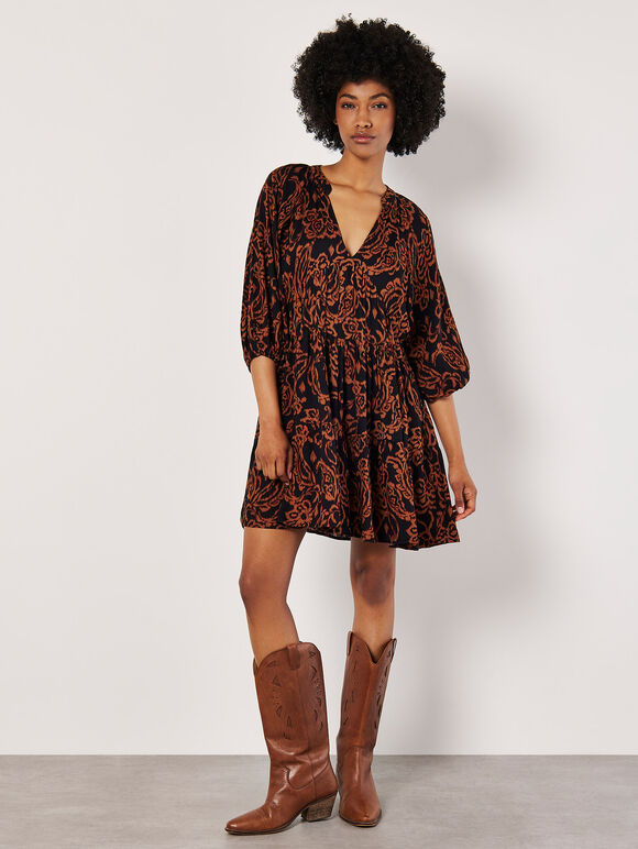 Ikat Sarasa Tiered Mini Dress, Rust, large