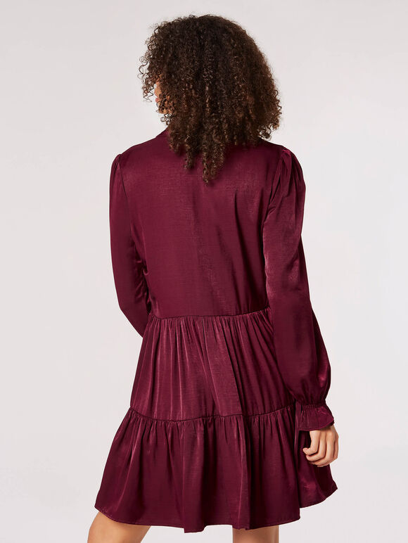 Satin Shirt Mini Dress, Burgundy, large