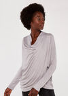 Soft Long Sleeve Wrap Over Top, Grey, large