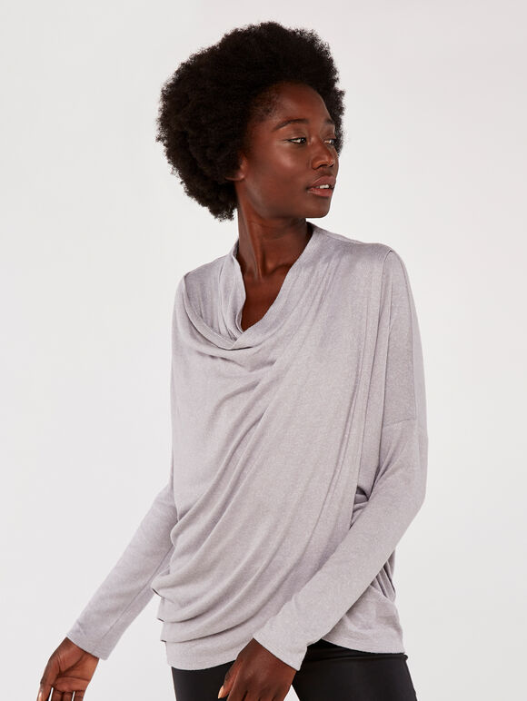 Soft Long Sleeve Wrap Over Top, Grey, large
