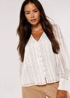 Self Stripe Shimmer Stars Blouse, Cream, large