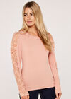 Ruche Lace Sleeve Soft Touch Jumper, Pink, large