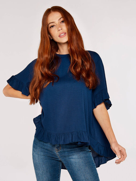 Square Button Back Top, Navy, large