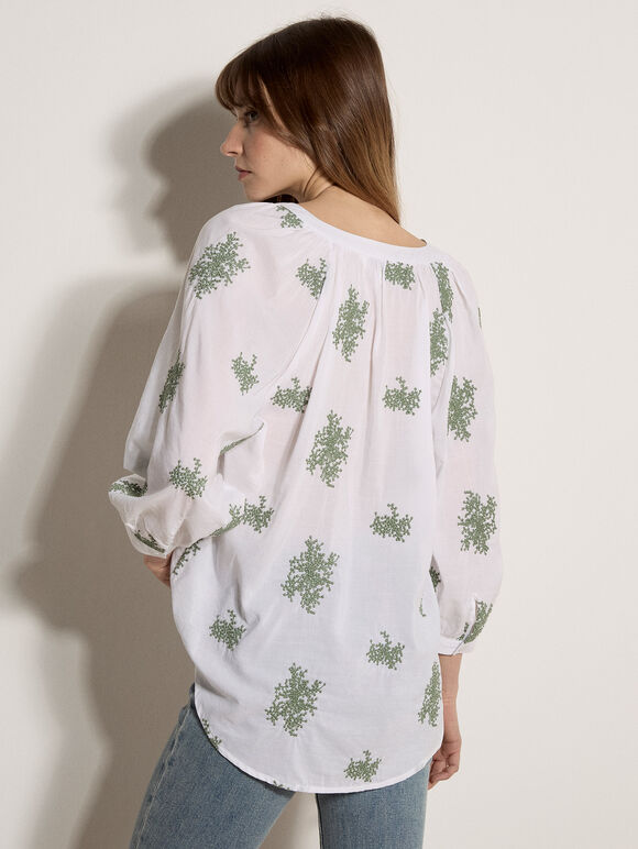 Embroidered Floral Blouse, Green, large