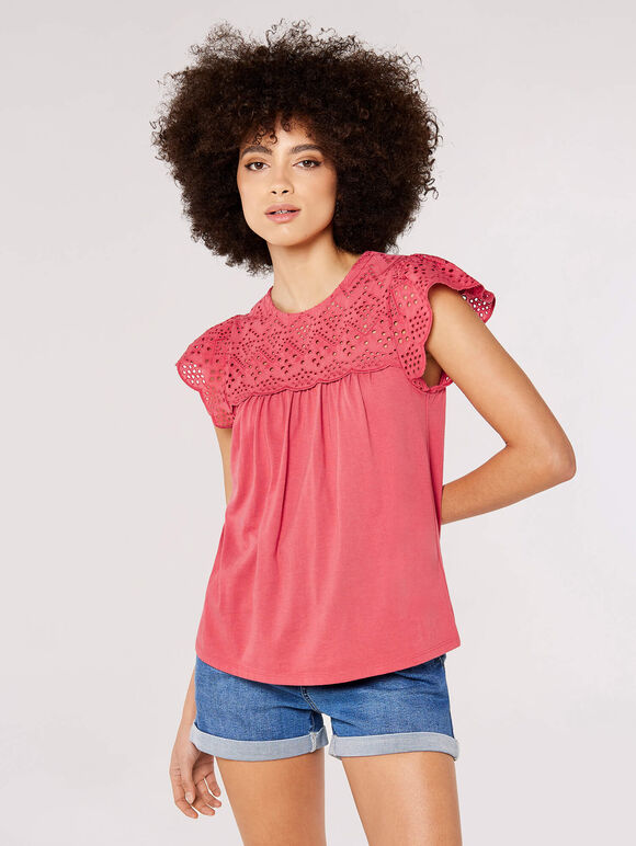 Cutwork Jersey Blouse, Pink, large