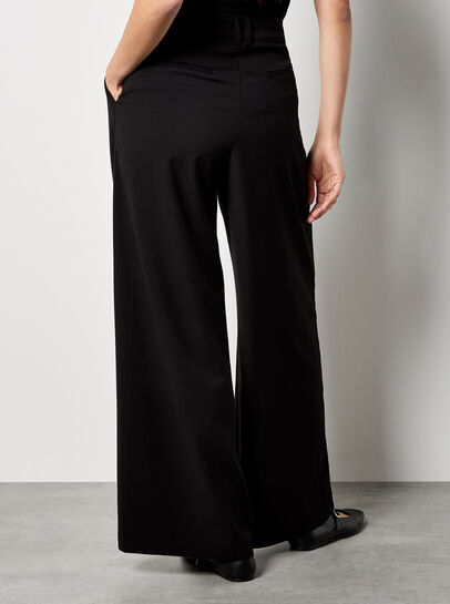 Pleat Detail Wide Leg Drawstring Trousers
