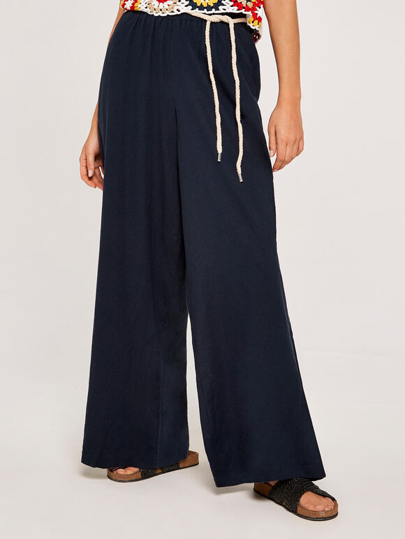 Classic Waist Palazzo Trouser, Navy, large