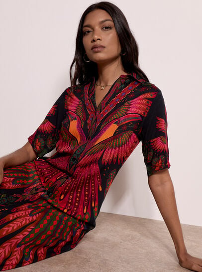 Toucan Tropical Shirt Midi Dress