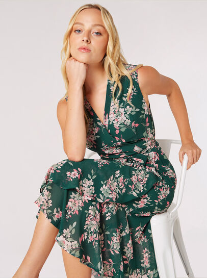 Floral Chiffon Wrap Midi Dress